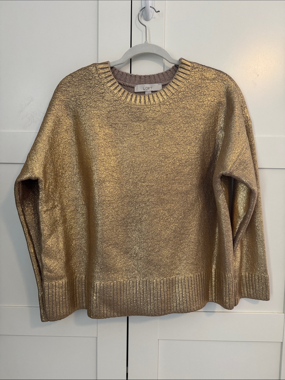 LOFT Metallic Gold Crewneck Sweater - Shimmery Knit